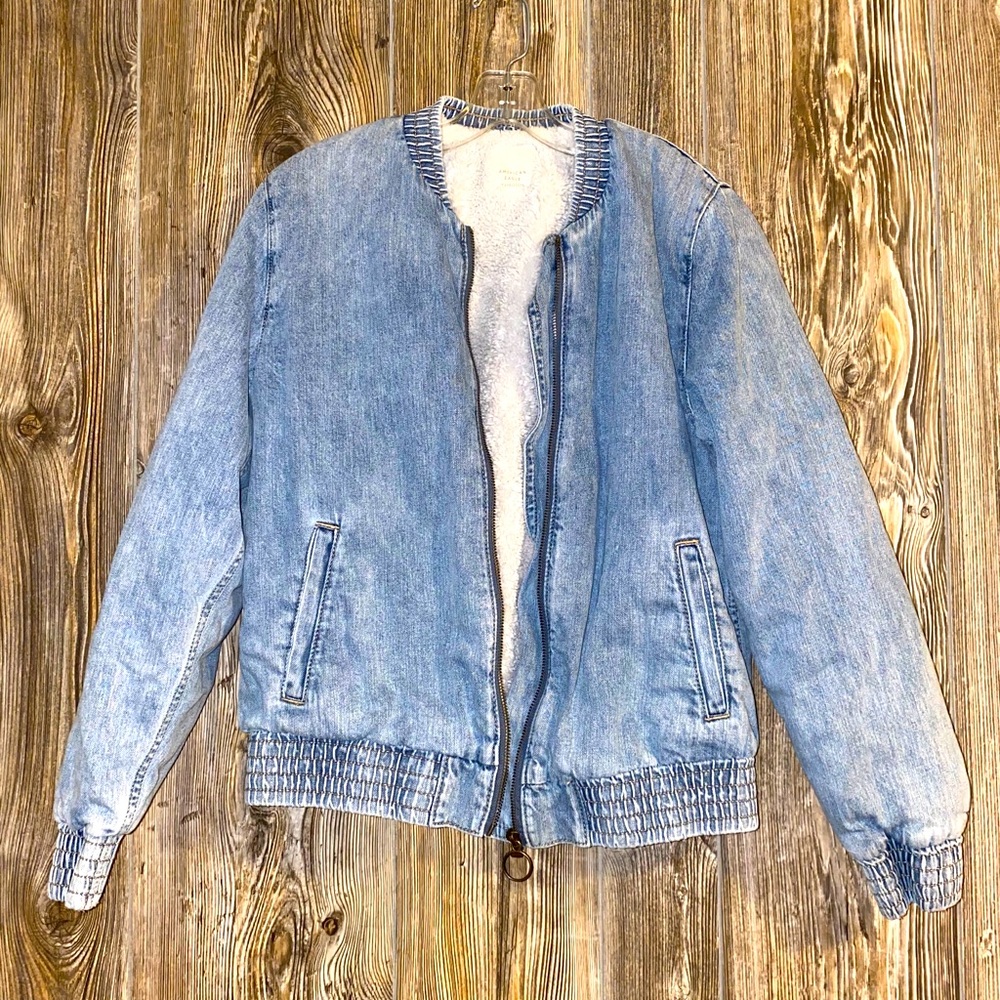 AE Sherpa lined denim bomber jacket